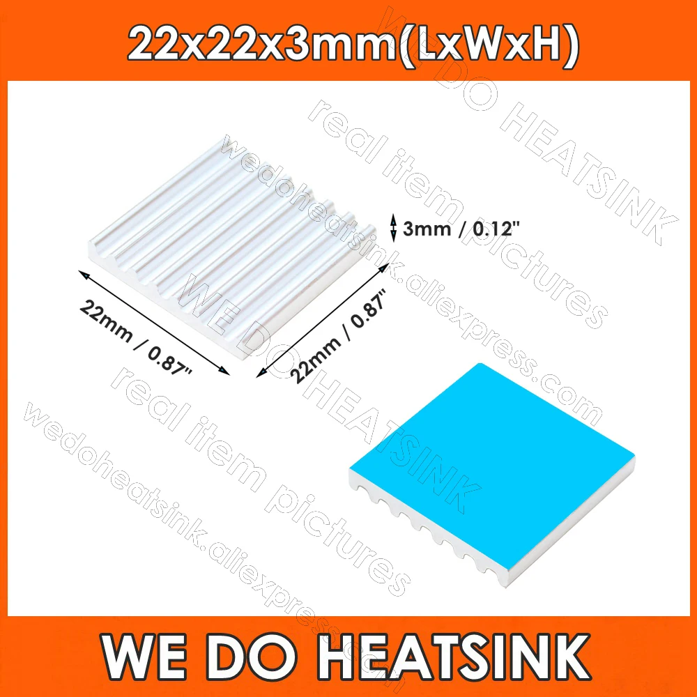 22x22x3mm Silver Square Thermal Self Adhesive Aluminum Heatsink Electronics Cooler Raditor for M.2, 2280 SSD