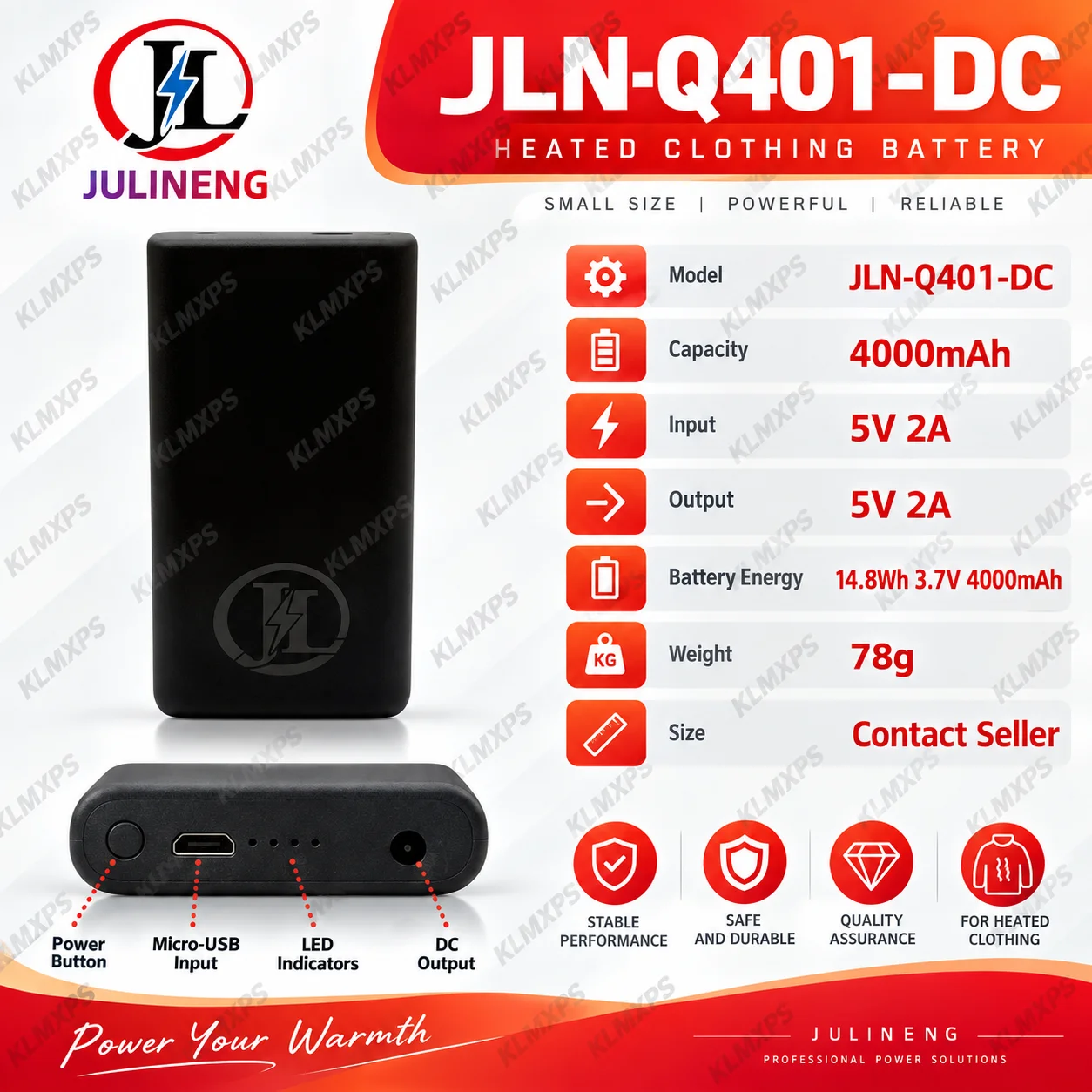 Q401-DC 4000mAh Rechargeable Built-in Lithium Battery for Heated Clothing Protective Gear Winter Outdoor Power Bank Wholesale