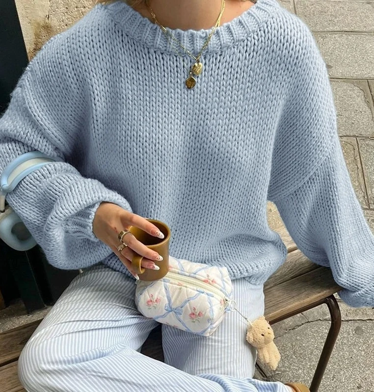 Einfarbige Pullover, lockere Passform, Pullover für Damen, lässig, übergroß, Strickpullover, Herbst und Winter