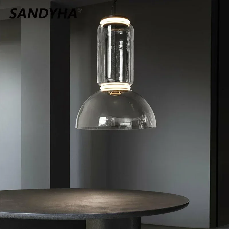 

SANDYHA Modern Pendant Lights Transparent Glass Lampshade Chandeliers for Living Room Creative Cylindrical Splicing Led Lamp