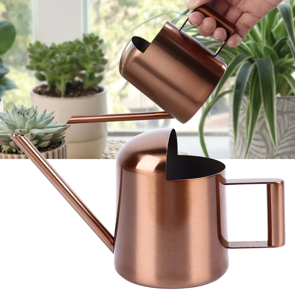 300ml Watering Can Stainless Steel Bronze Plant Watering Can Semi Open Long Spout Flower Watering Pot For Indoor Plants