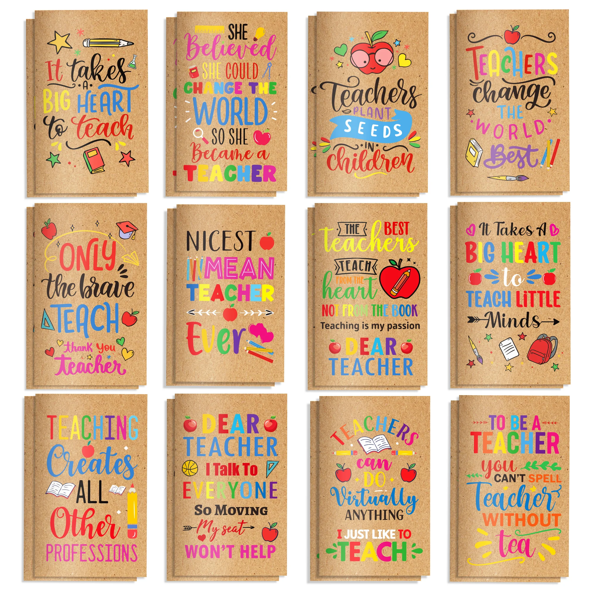 12/24/36pcs Teacher Inspirational Mini Notebook Positive Teacher Quote Pocket Notepad Birthday Gift Small Writing Journals