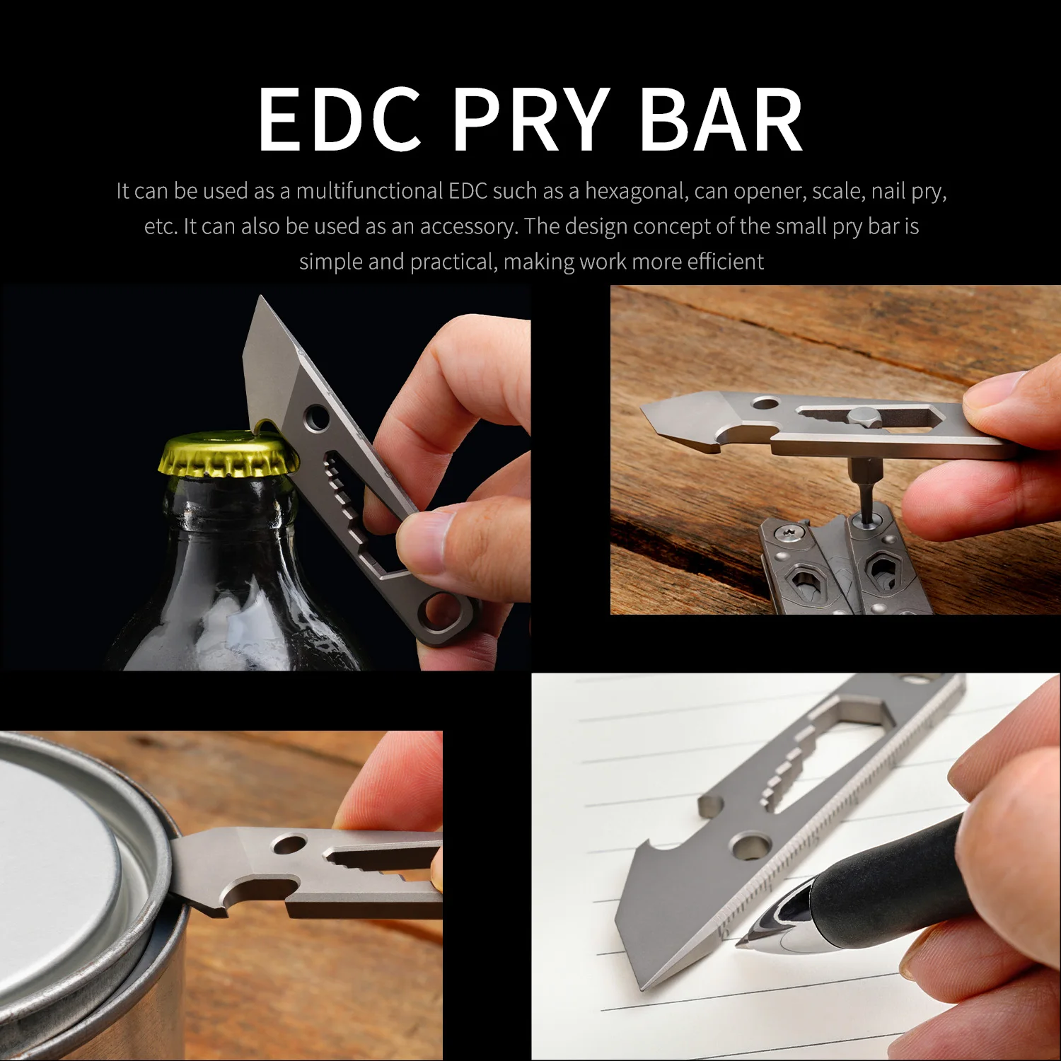 

Titanium alloy multifunctional keychain pry bar，Small self tightening wrench，Portable bottle opener