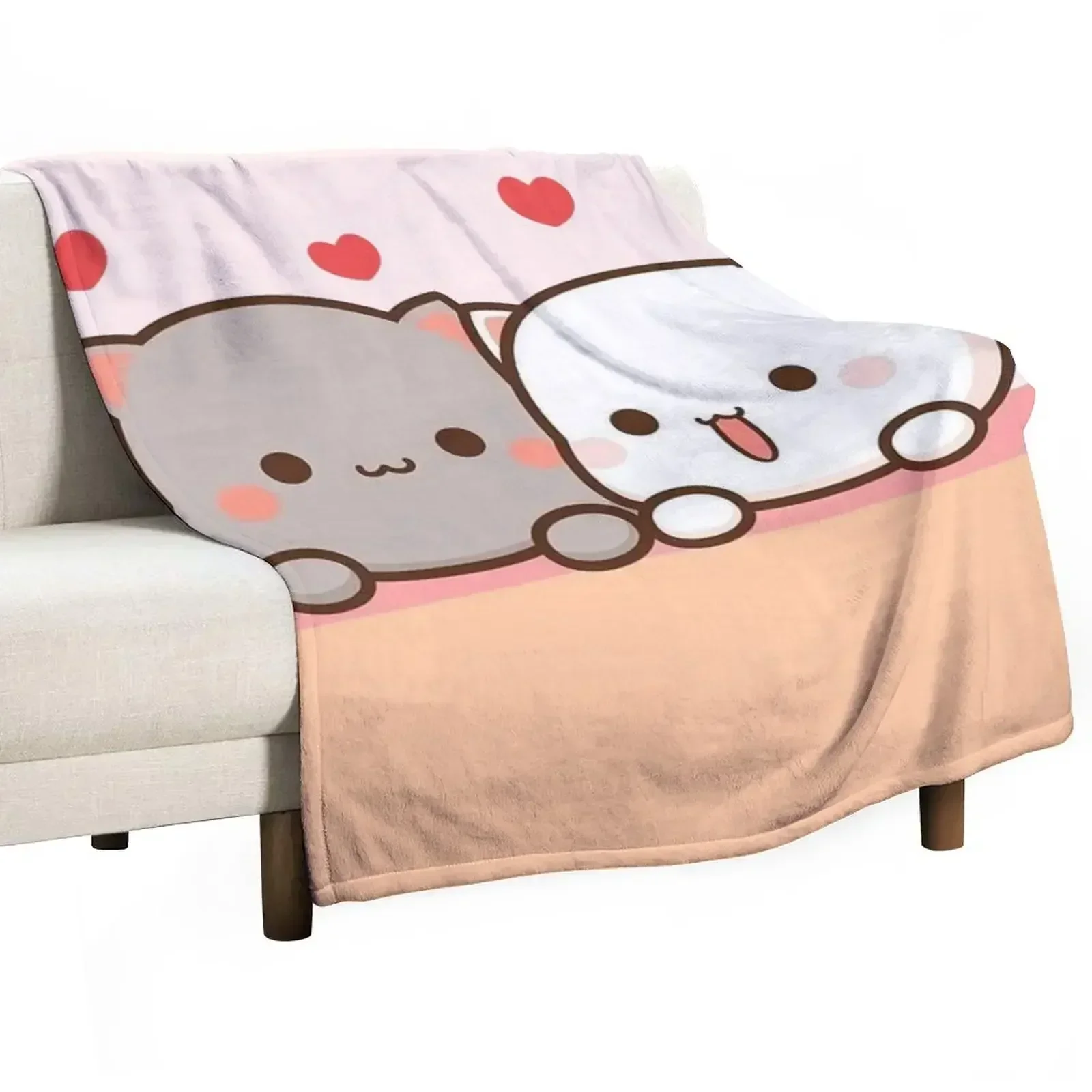 

Peach and goma mochi cat Throw Blanket Travel Size Cozy Blanket for Plane Train