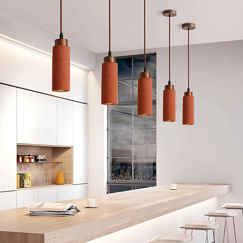 مصمم استوديو ضوء جو فاخر قلادة ضوء حجر الخوخ الخشب الرجعية مطعم LED مصباح أسطواني غرفة نوم الثريا