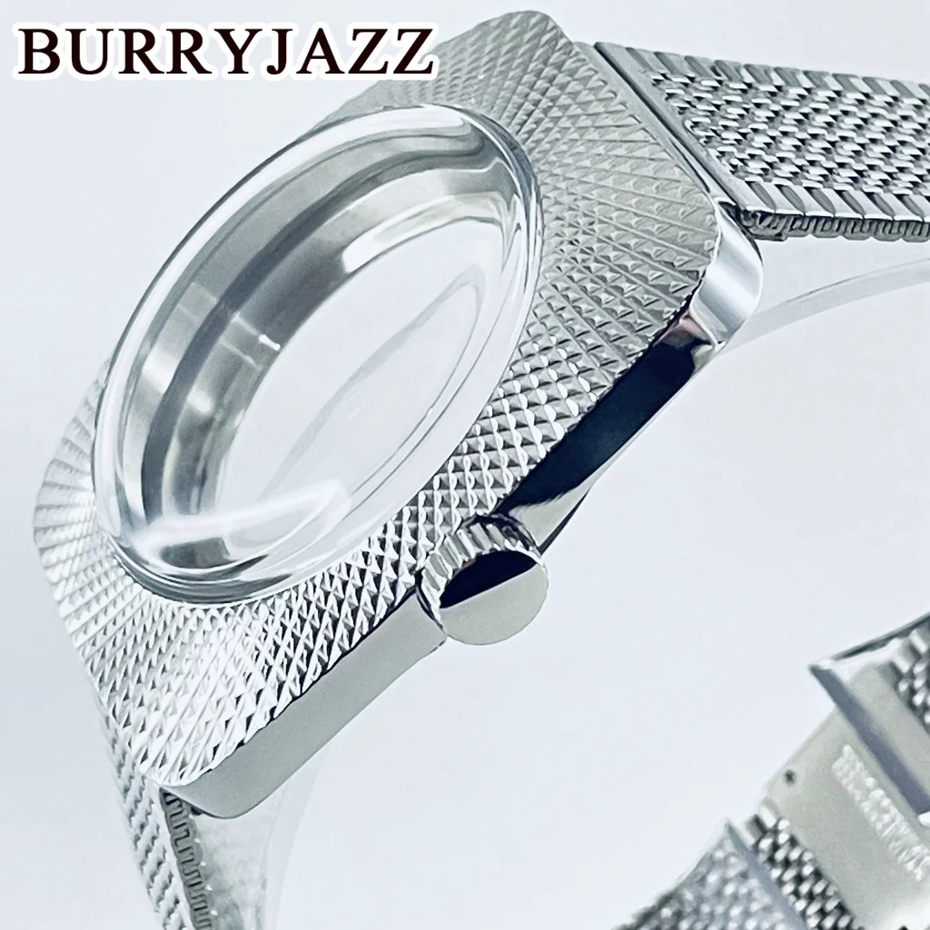 BURRYJAZZ 36.5mm NH34 NH35 NH36 NH38 Watch Case Waterproof Silver Stainless  Case Dome Acrylic Glass