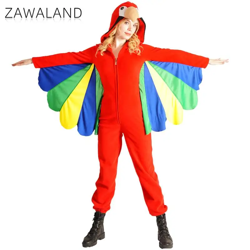 Zawaland Parrot Cosplay Costume Women Fancy Red Animal Parrot Jumpsuits Clothes Purim Carnival Costumes for Adult Fancy Dress Up