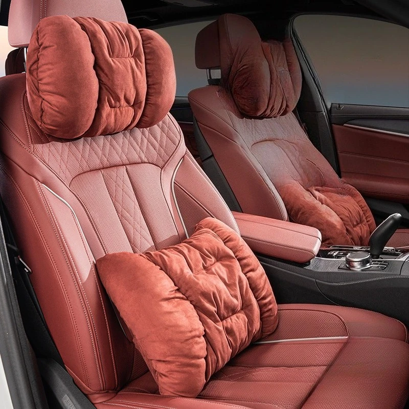 

Элитный плюшевый автомобильный подголовник из замши, удобная подушка для защиты шеи, мягкая подушка для поясницы, комплект для поддержки головы и поясницы в автомобиле
