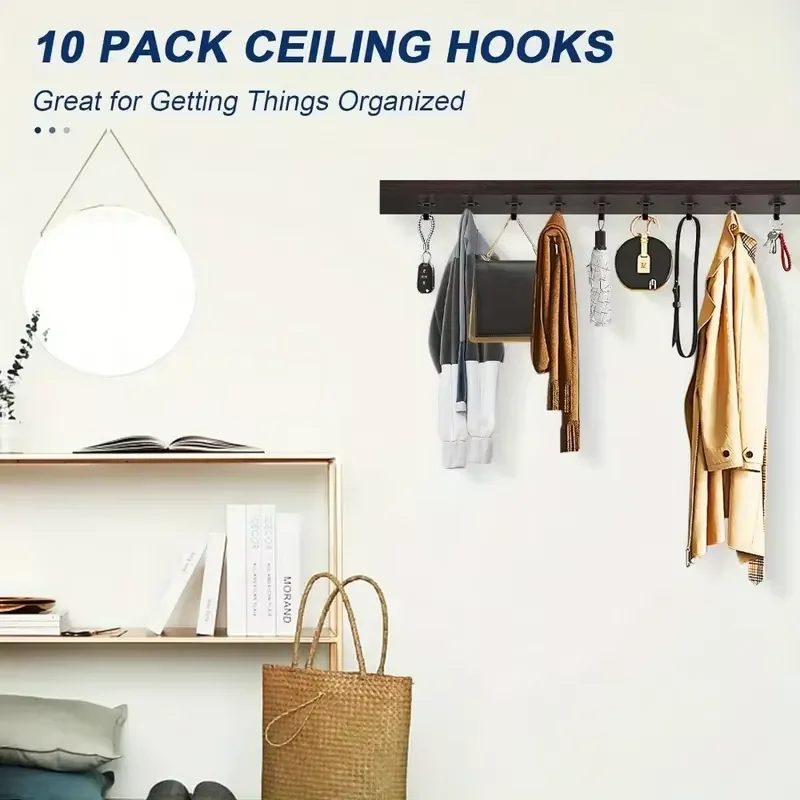 5Pcs Stainless Steel Screw Mounted Ceiling Hooks, Under-Shelf Towel, Heavy Duty Hanger For Bathroom Cabinet Garage image 4