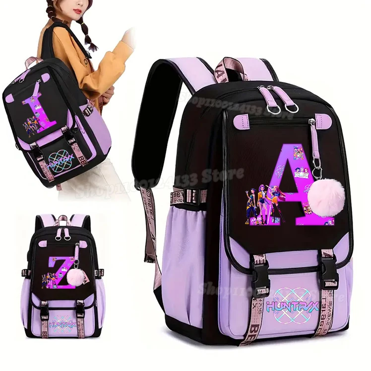 

Demone Hunter School Bag Kids Girl Back School Gift Y2K Cute Letters A-Z Anime Print Woman Travel Casual Large Capacity Backpack