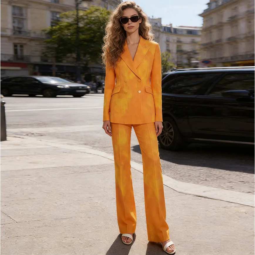 

Women's Suit 2 Piece Set Orange Tie-Dye Blazer And Flared Pants Suit Set Elegant Office Business Formal Office Party Street Suit