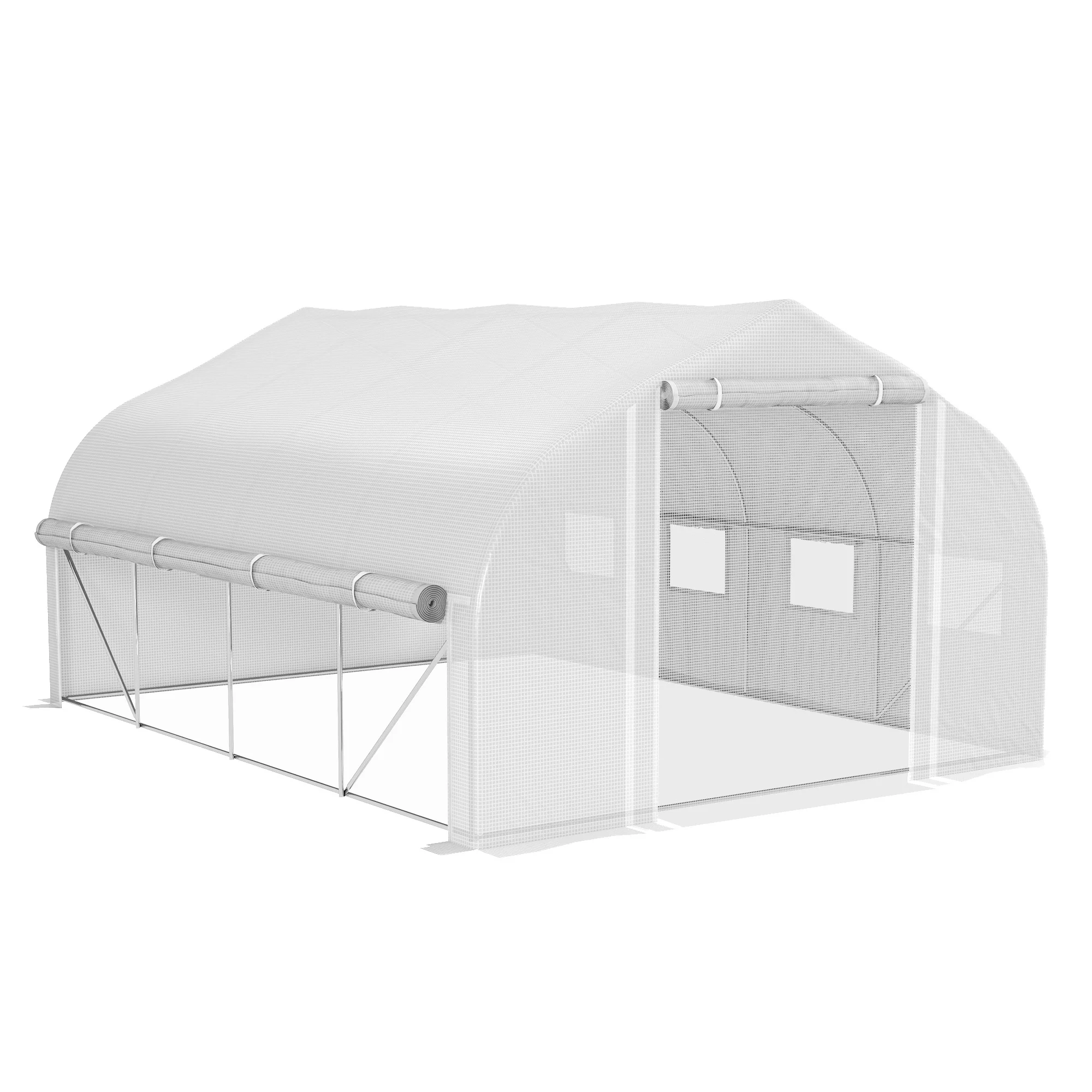 Outrsunny 4x3x2 m tunnel greenhouse with mesh door and 8 white windows