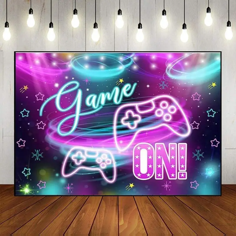 

Video Game Theme Level Up Gaming Background Newborn Photography Props Happy Birthday Decoration Party Backdrop Custom Banner