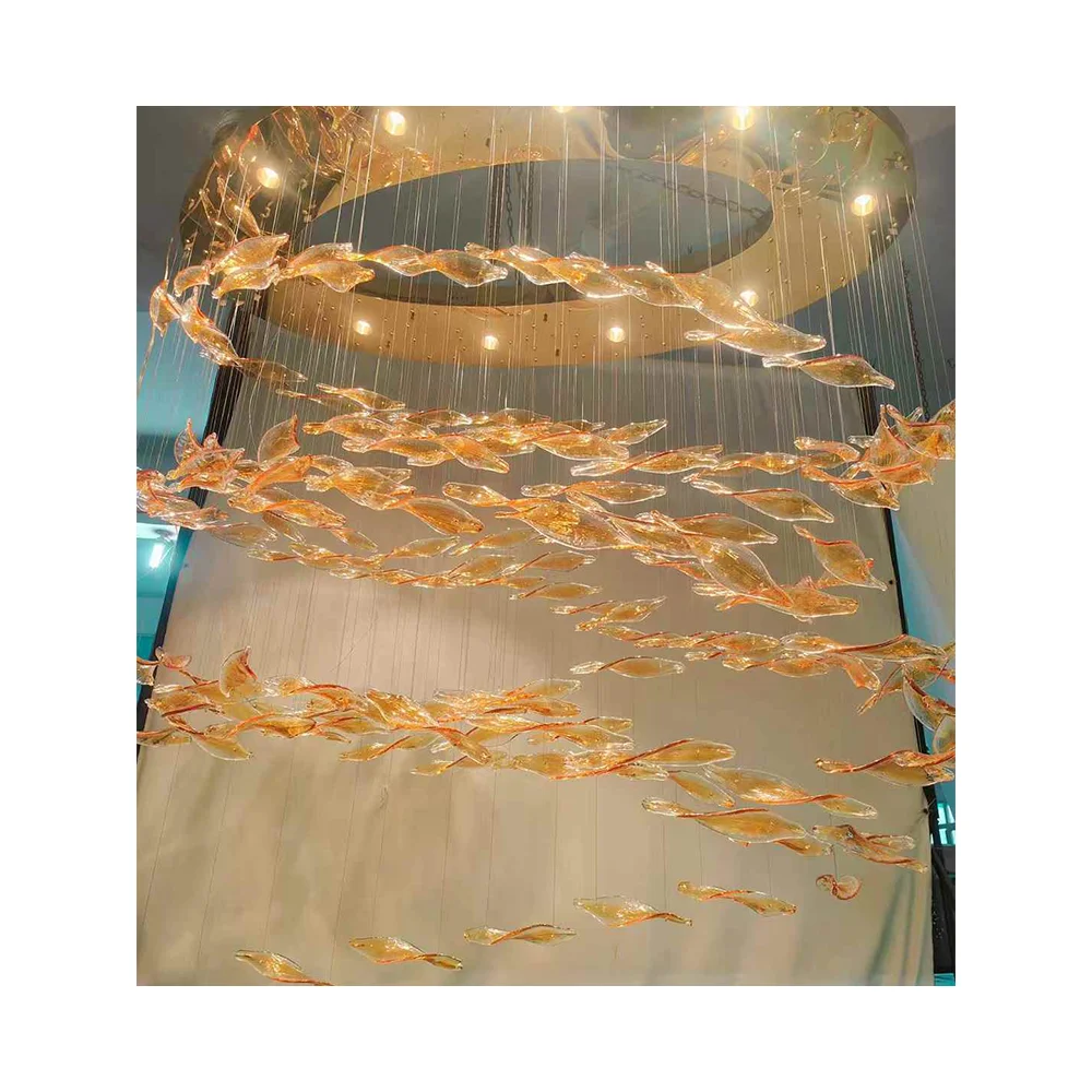 

Luxury Glass Custom Design Dimensions for Large Chandelier in Hotel Project Shopping Mall Chandeliers Pendant Lights