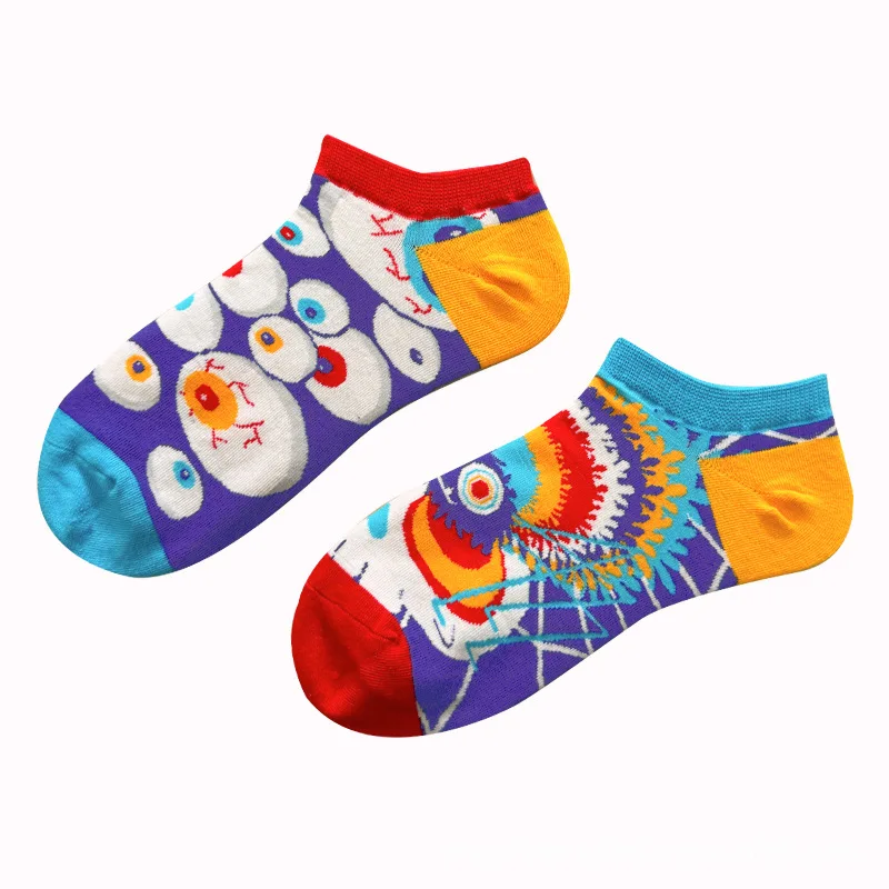 AB Fashion Colorful Casual Men's socks Ankle Short Socks Harajuku Grid Food Cotton Happy Funny Women Socks