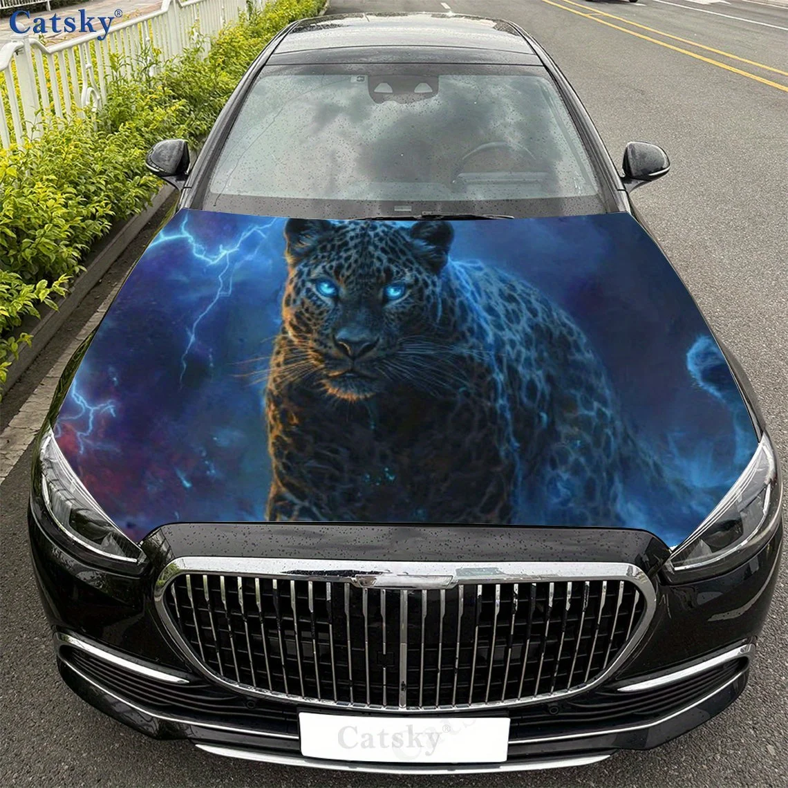 Naklejka na maskę samochodu z motywem lamparta i błyskawic, wodoodporna naklejka samoprzylepna z PVC, naklejka ochronna na maskę samochodu, Au