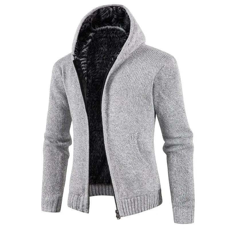 

Men's Winter Plush and Thick Zippered Knit Cardigan Sweater Jacket Korean Trend Loose Knit Sweater