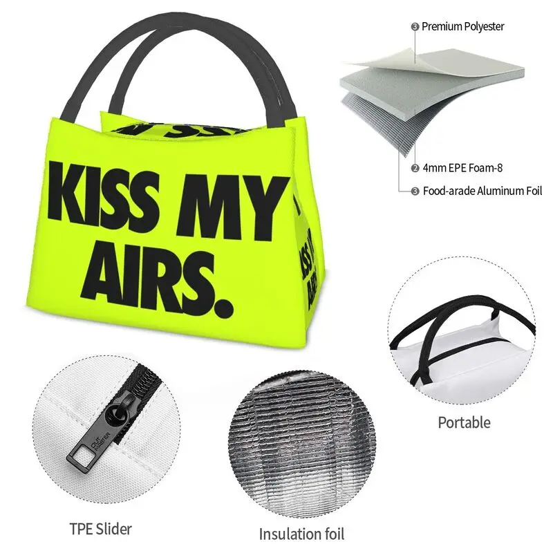 Custom Kiss My Airs Lunch Bags Men Women Thermal Cooler Insulated Lunch Box for Work Pinic or Travel Fruit Fresh Storage Bag