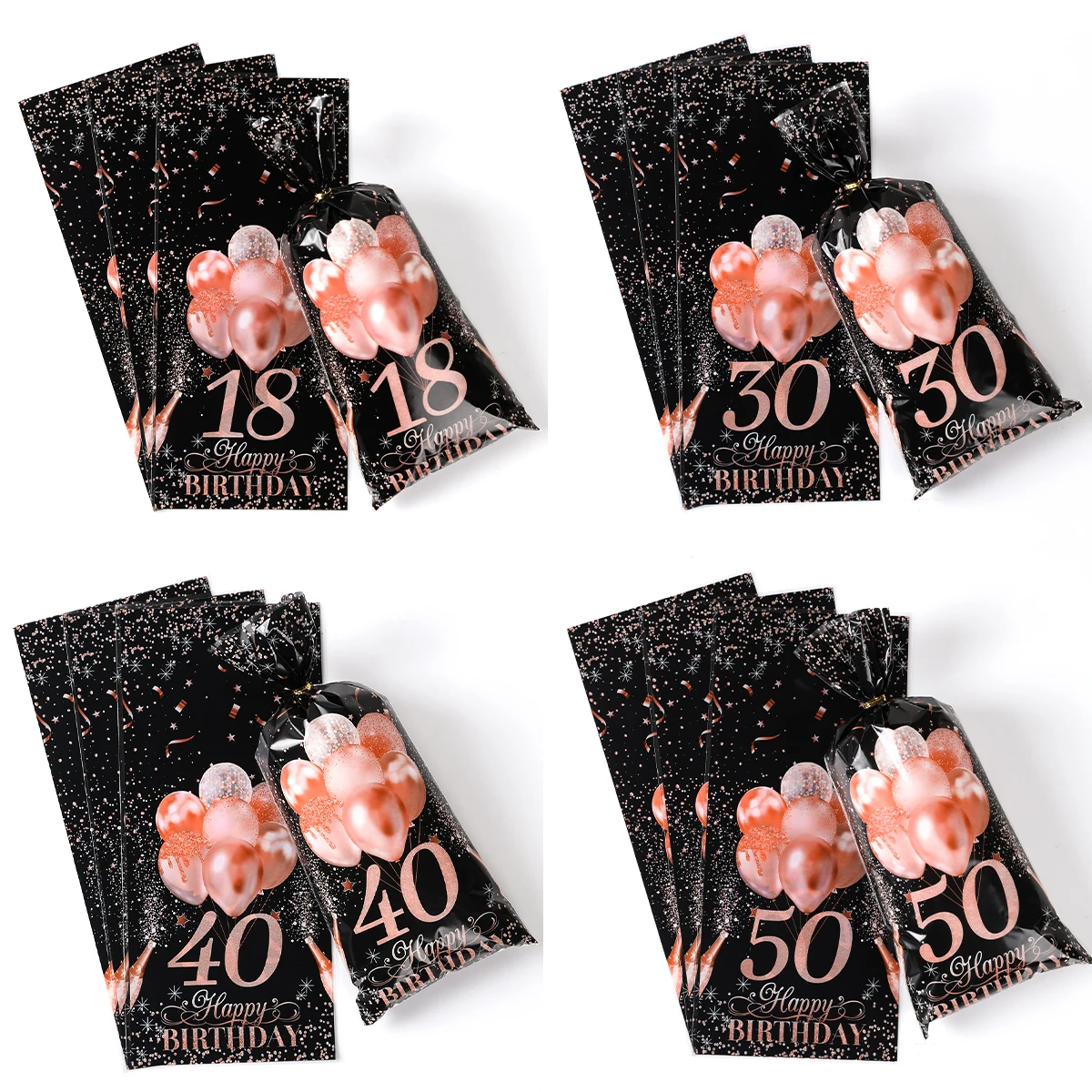 25/50/100pcs Black Gold Pink Candy Bags 18 30 40 50 Year Birthday Party Supplies Birthday Gift Bags Adult Birthday Packaing Bags