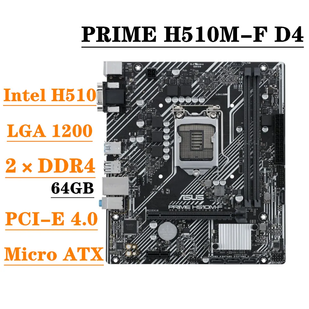 ASUS PRIME H510M-F D4 Memory Support for 10/11th Gen CPU LGA1700 Micro ATX Intel Socket H510 Series Computer Motherboa