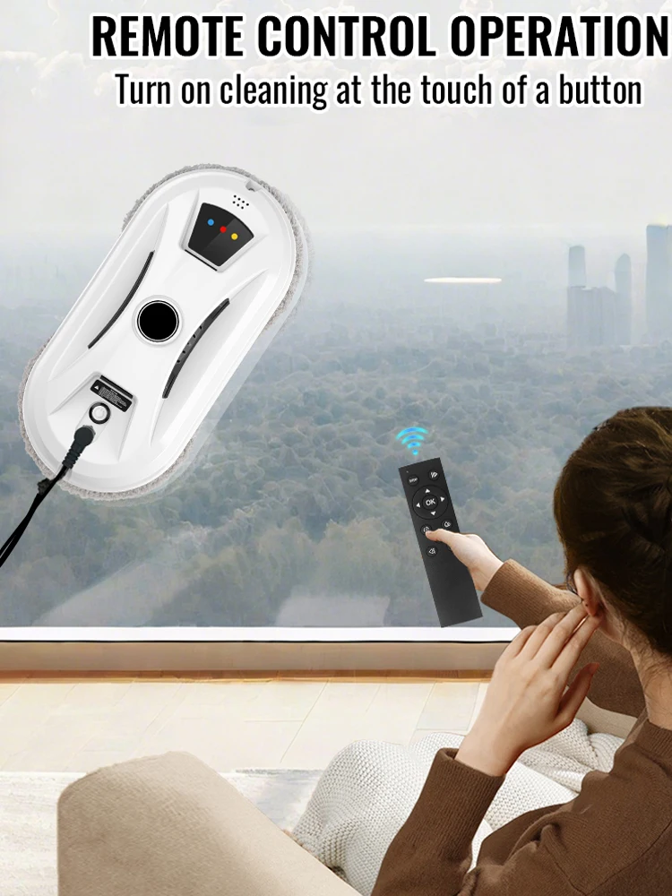 Intelligenter Fensterputzroboter Automatischer 5600Pa Saugkraft Fensterreinigungsroboter mit Fernbedienung & 10 Reinigungstüchern Ultraflacher Roboter-Staubsauger für Zuhause