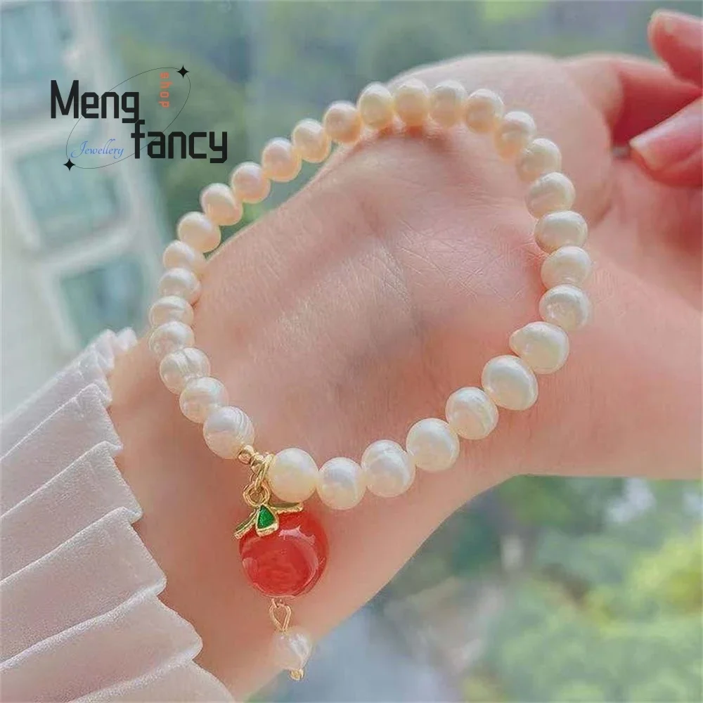 

Natural Salt Source Agate Peach Freshwater Pearl Strings Bracelet Simple Elegant High-grade Luxury Quality Jewelry Holiday Gifts