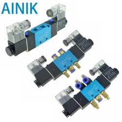 Double Control 2 Position 5 Way Pneumatic Electric Solenoid Valve 12V 24V 220V 6mm 8mm 10mm Hose Adjust Air Gas Magnetic Valve