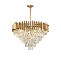 LED Round Gold Crystal Stainless Steel Hanging Lamp Dimmable Chandelier Lighting Lustre Suspension Luminaire Lampen For Foyer