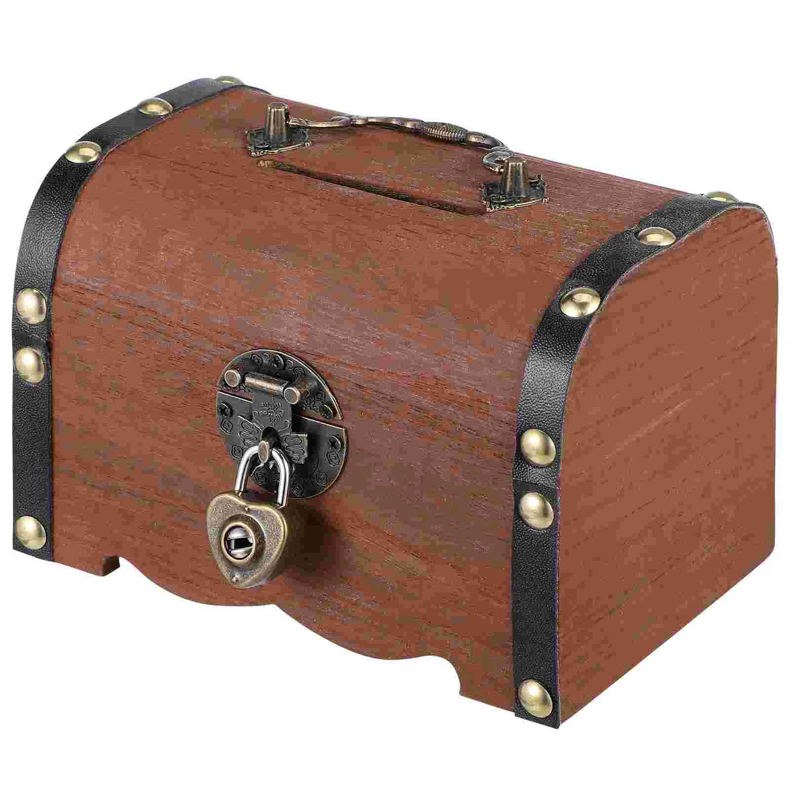 VORCOOL Wooden Treasure Chest Box Money Saving Box Coin Bank Piggy Bank Decorative Wooden Storage Box with Lock