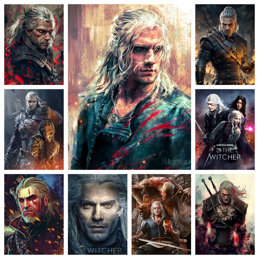 

Geralt Of Rivia Dark Art Full Drills AB Diamond Painting Kits Diy 5d Witcher Henry Cavill Cross Stitch Mosaic Room Decor Gift