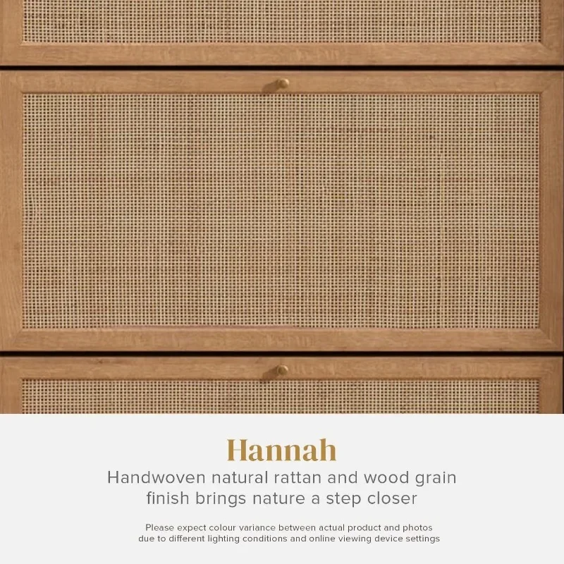 Hannah Shoe Cabinet, Natural Rattan Farmhouse Shoe Organizer, Shoe Storage Rack for Entryway, with Spacious Cabinet