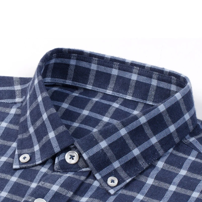 S-5XL Men\'s Pure Cotton Flannel Shirts Long Sleeve Single Pocket Casual Plaid Thick Soft Cozy Brushed Shirts Blouse Men Clothing