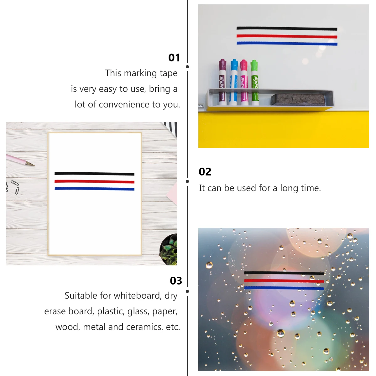 

6 Rolls 3MMx33CM Marking Tape Desktop Positioning Removable Sticker Whiteboard Plastic Glass Paper Wood Metal Ceramics Black