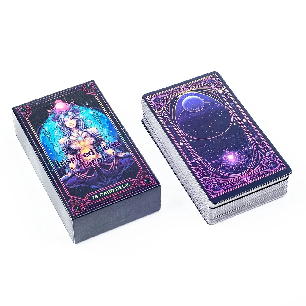 nspired Neon Tarot A 78-Card Deck English Visions Entertainment Game Card Family Gathering Divination Deck Board Games 10.3*6Cm