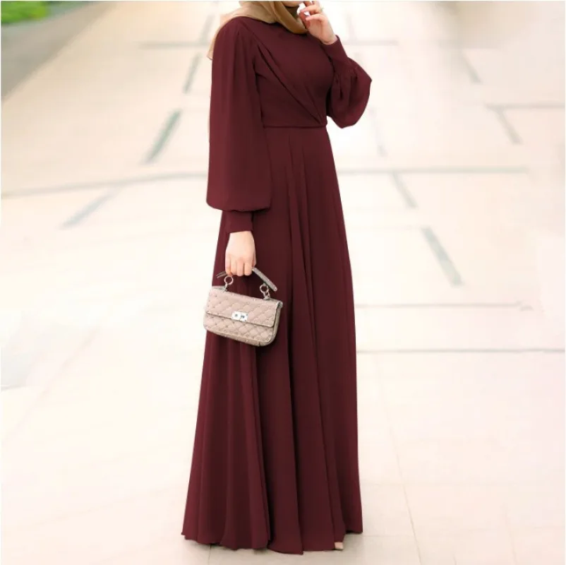 2024 New Muslim Skirt Abayas for Women Solid Color Casual Robe Femme Musulman Pleated Temperament Women\'s Dress