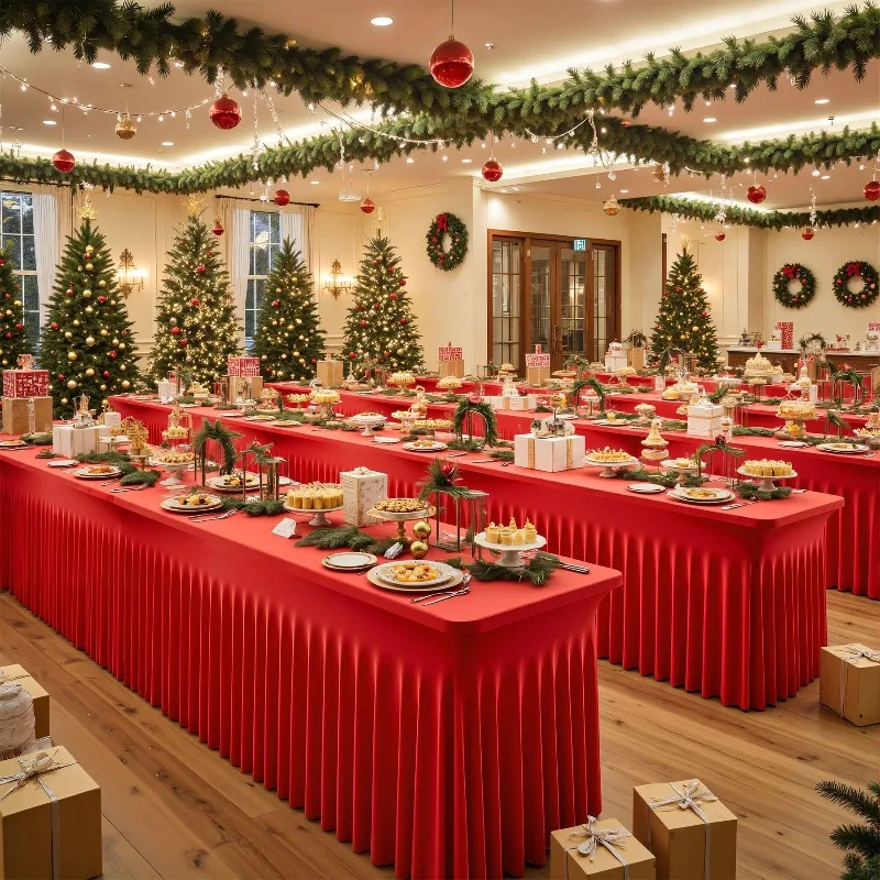

New Christmas Party Red Tablecloth Rectangular Elastic Wedding Birthday Party Venue Decoration Tablecloth Atmosphere Decoration