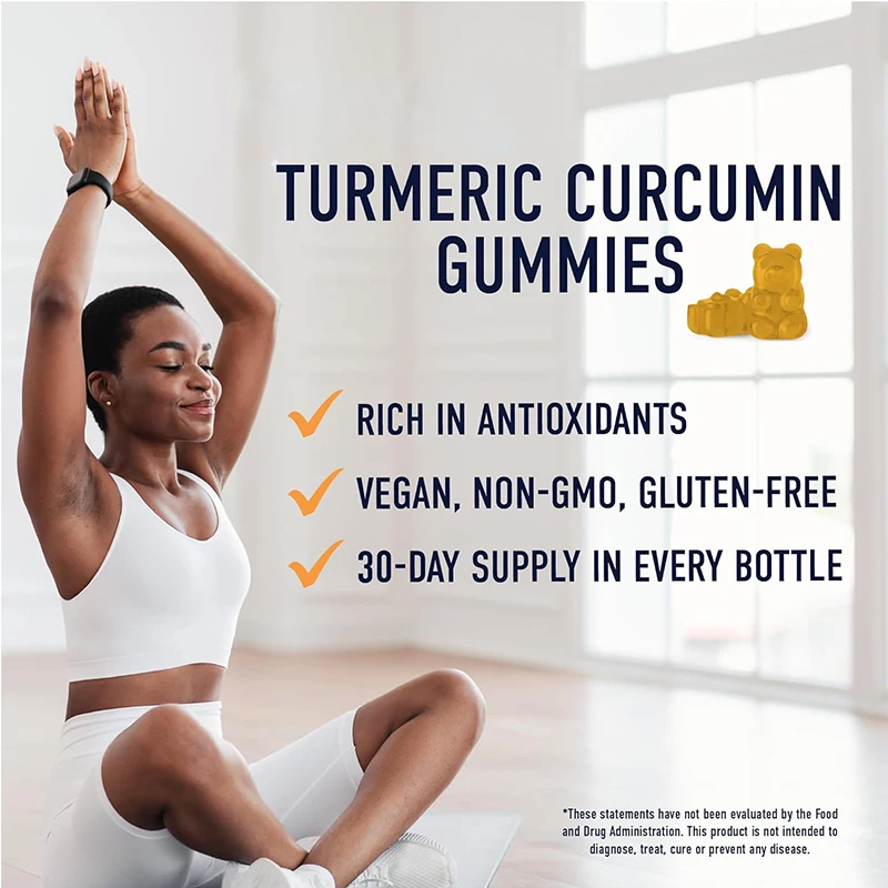 Turmeric gummies with black pepper | Turmeric curcumin supplement gummies | Non GMO, vegetarian, gluten free -60 capsules