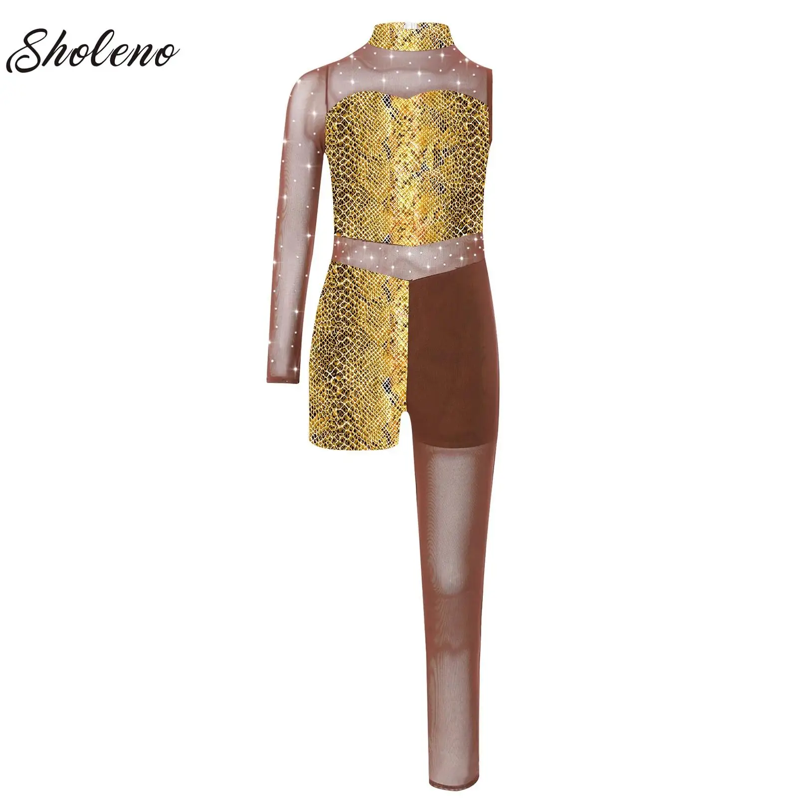 

Girls Artistic Gymnastics One-piece Suit Children Long Sleeve Snakeskin Printed Full Body Unitard Ballet Bodysuit Jumpsuits