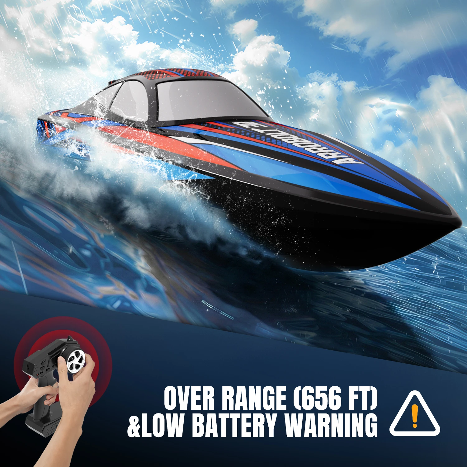 High Speed Fast RC Boat for Pools and Lakes LED 2.4 GHz 25KM/H Racing Boats for Kids & Adults with Rechargeable Battery