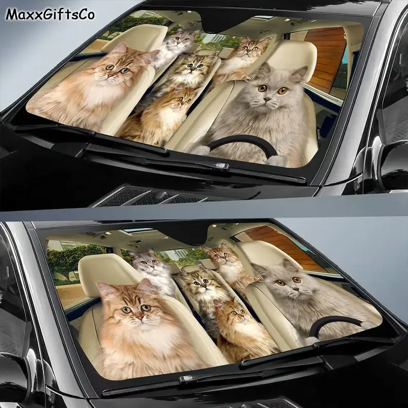 British longhair Car Sun Shade, British longhair Windshield, Cats Family Sunshade, Cat Car Accessories, Car Decoration, Gift For