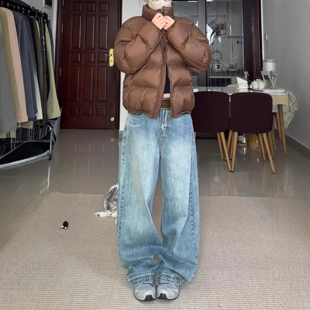 YJKDYK American Retro Street Style Low Waist Wide Leg Jeans Women's Loose Drapey Tall Extended Floor Length Pants Casual Autumn