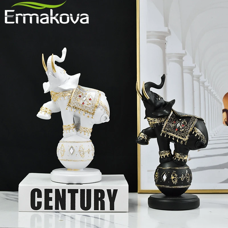 Ermakova Resin Elephant Statue Figurine Shelf Room Desk Table Home Office Bookshelf  Decor Unique Housewarming Christmas Gift