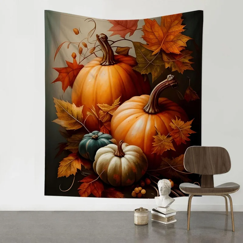 

Thanksgiving Wall Background Tapestry Decoration with Pumpkin Maple Leaf Pattern Suitable for BedroomLiving RoomDormitoryOutdoor