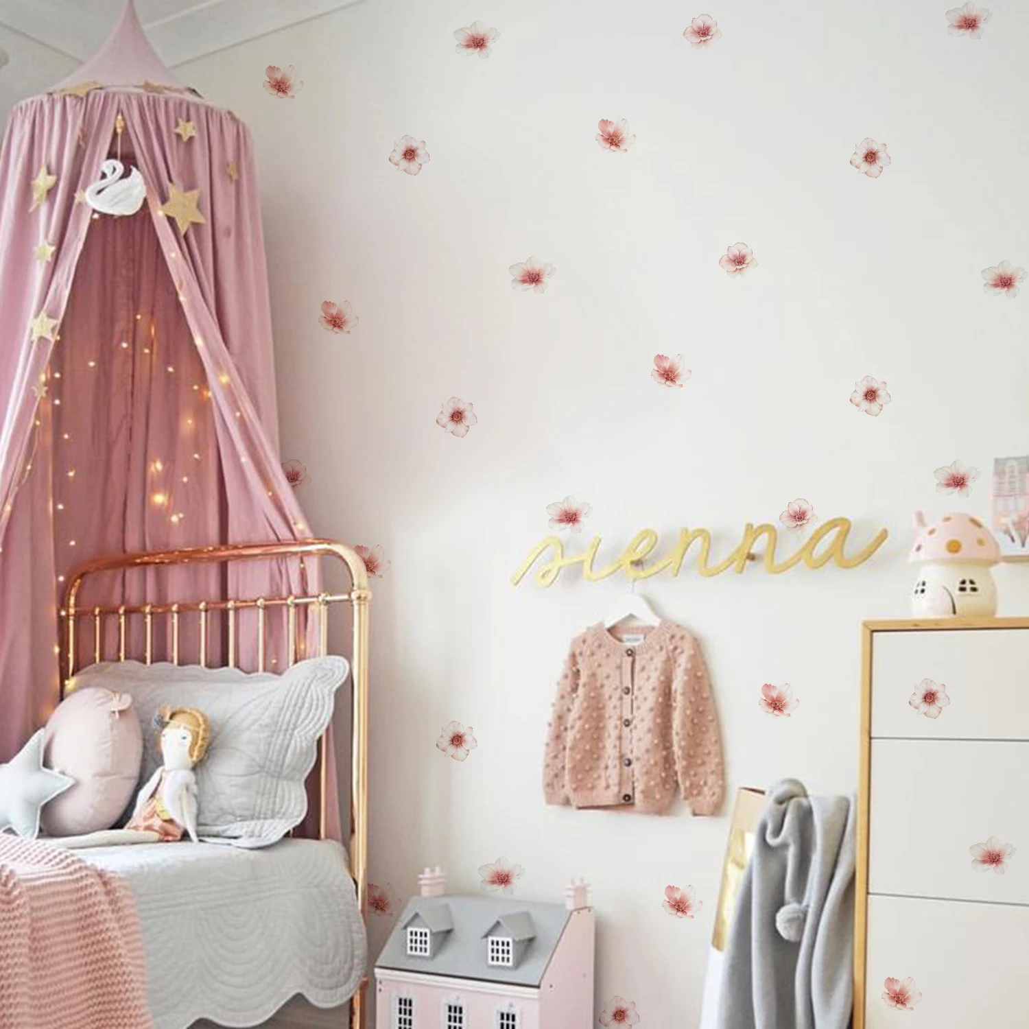 

Boho Pink Spring Floral Wall Stickers for Children's Room Home Decor Living Room vinilo decorativo pared infantil Kids Stickers