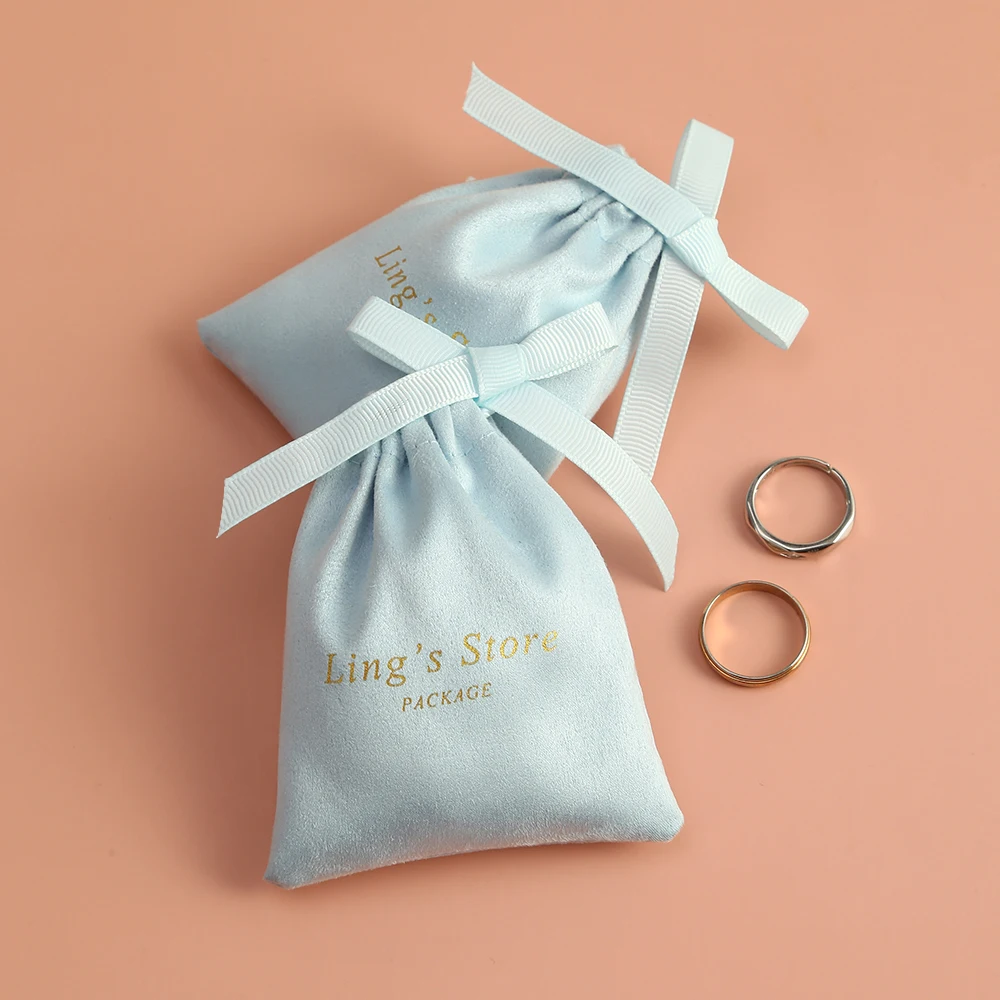 

100Pcs Custom Logo Light Blue Flannel Jewelry Packaging Gift Pouch Personalized Velvet Suede Pocket Necklace Pocket Earrings Bag