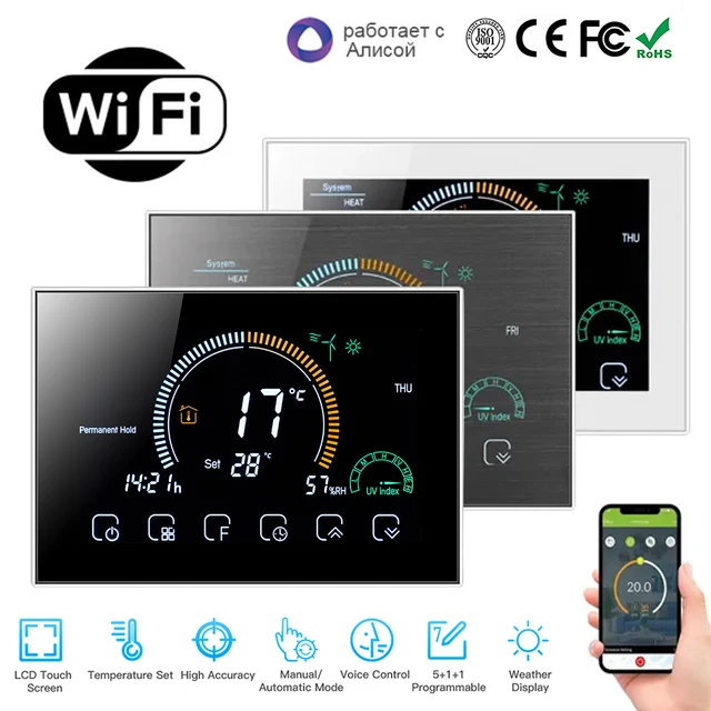 95 ~ 250V inteligentny termostat, programowalny przez WiFi, do 3500W dla Hydro ogrzewanie podłogowe kocioł gazowy współpracuje z Alexa Google Home