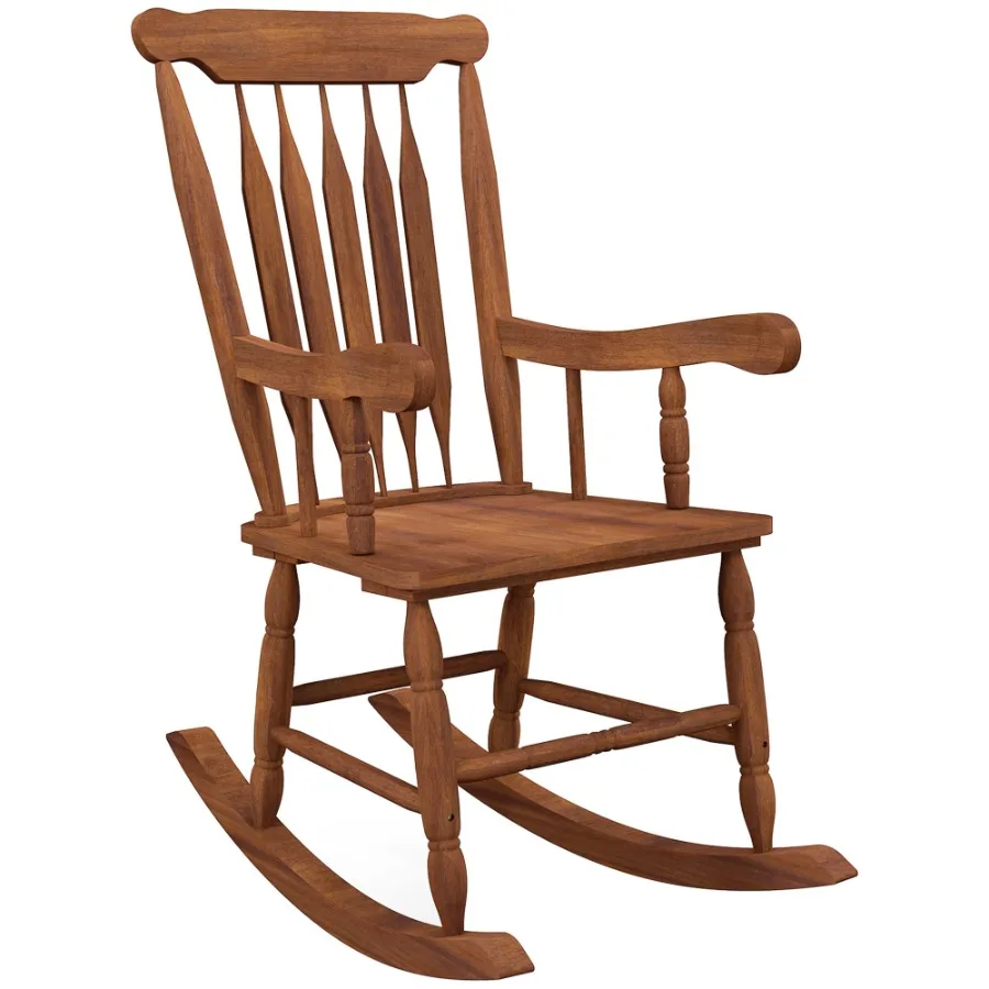 

Outdoor Wood Rocking Chair 350 lbs. Porch Rocker with High Back for Garden Patio Balcony Teak