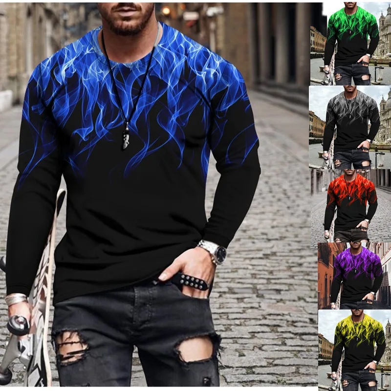 

Men Clothes Spring Autumn New Fashion Long Sleeve Round Neck Tops T Shirt 100% Polyester Quick Drying Fitness Sport T Shirt