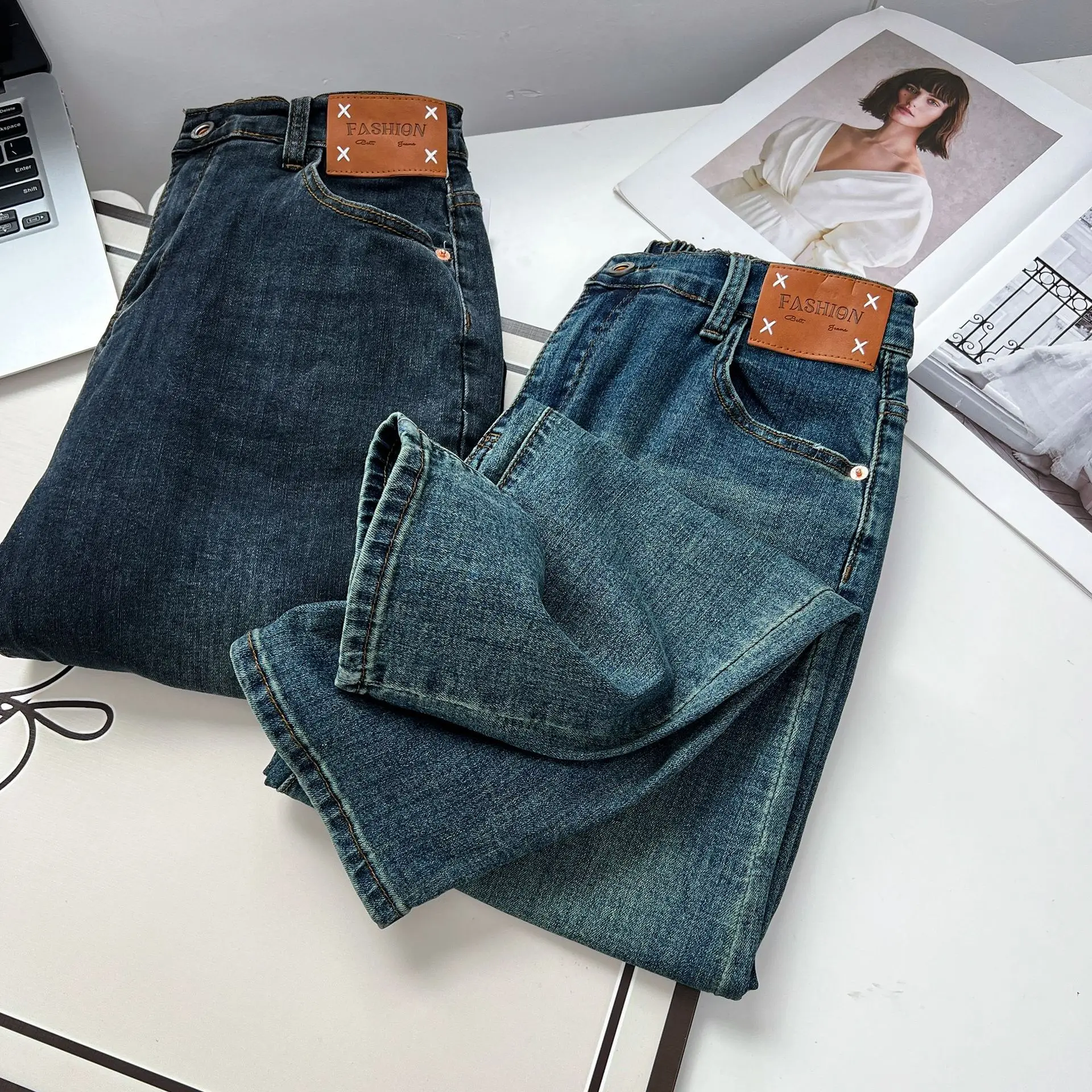 Calça feminina harém jeans de cintura alta com comprimento do tornozelo, etiqueta casual na moda, plus size, outono, 100kg