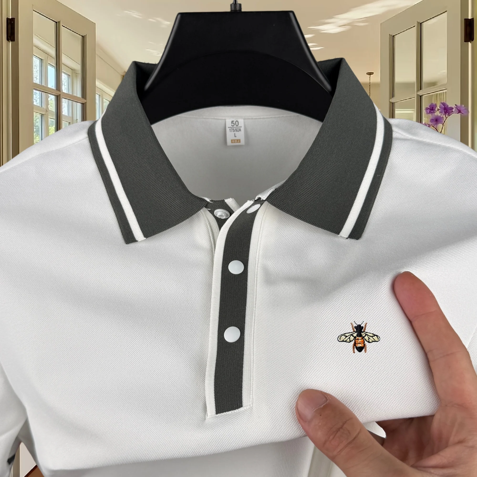Hochwertiges Marken-Herren-Poloshirt mit kurzen Ärmeln, Sommermode, luxuriöses Design mit Bienen-Stickerei, Boutique-Oberteil, lässiges Business-T-Shirt